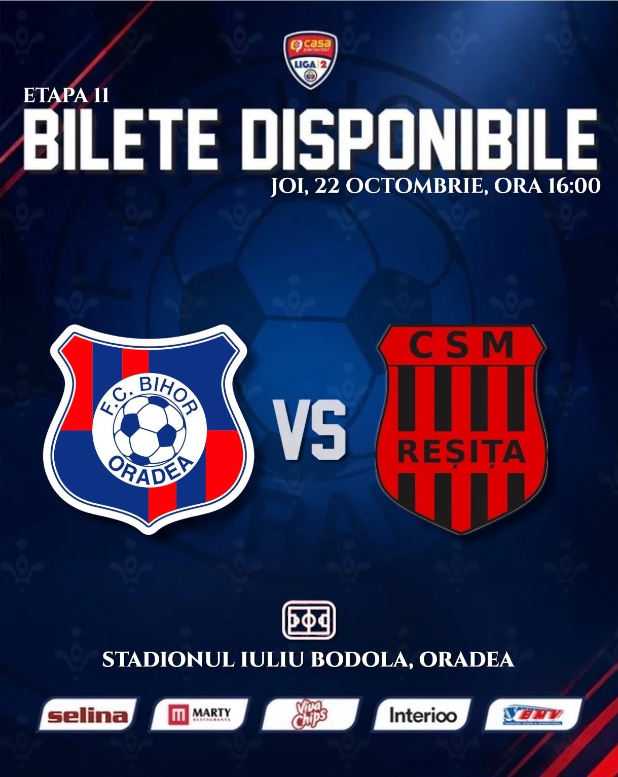 FC Bihor primește CSM Reșița pe stadionul Iuliu Bodola pe 22 octombrie