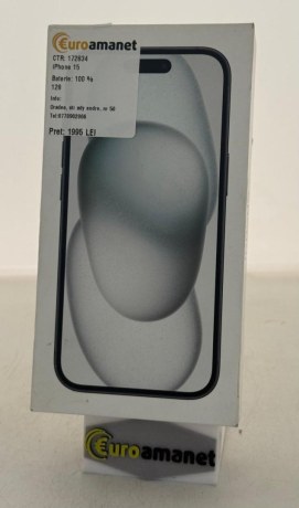Telefon mobil Apple iPhone 15, 128GB, 5G, Black