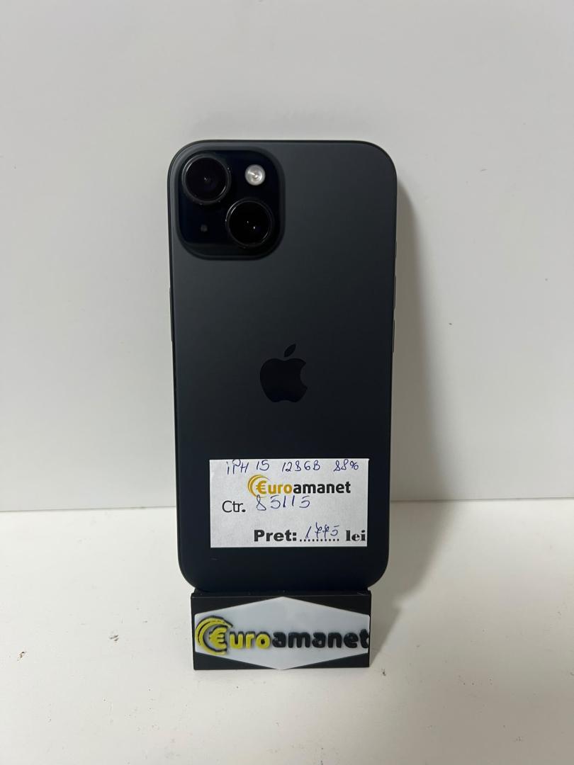 Telefon mobil Apple iPhone 15, 128GB, 5G, Black, Bat 88%