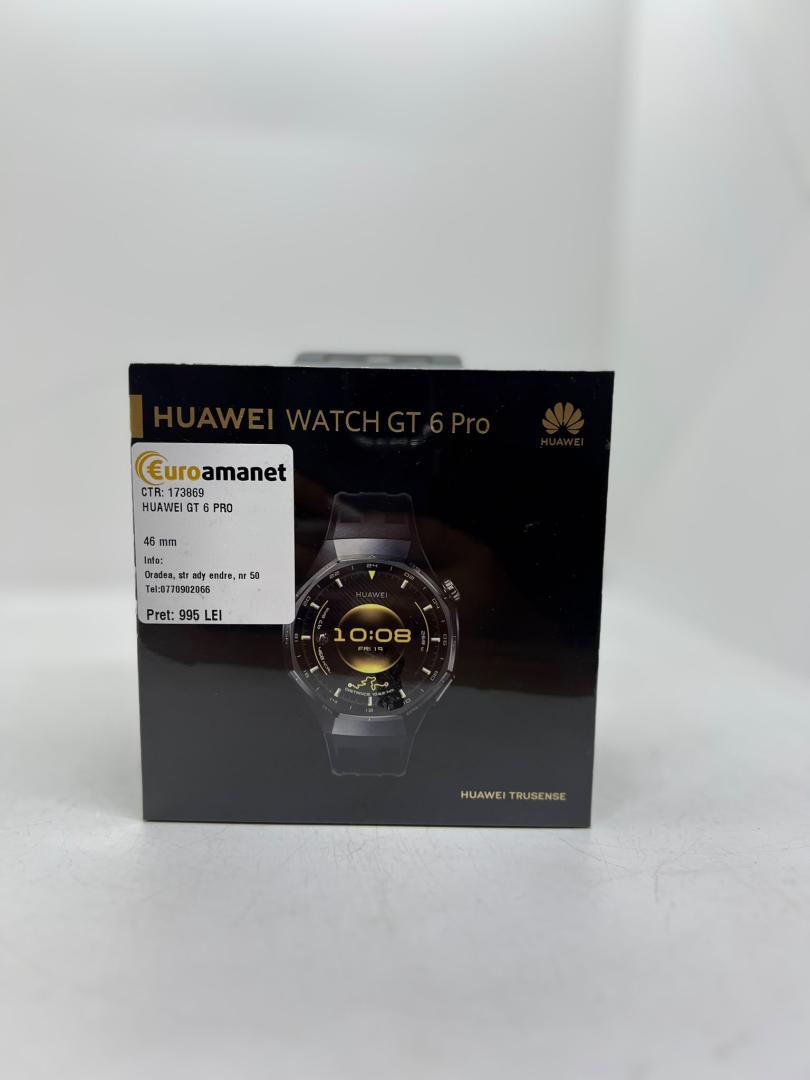 Smartwatch HUAWEI Watch GT 6 Pro, 46mm, GPS, Android/iOS, Black Fluoroelastomer Strap