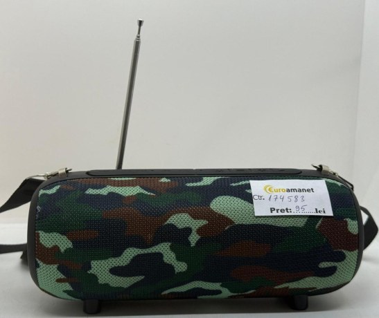 Boxa Portabila Gembird SPK-BT-17-C Baterie 1200mAh microSD USB Radio FM Antena BT 5.1 RMS 10W Camuflaj