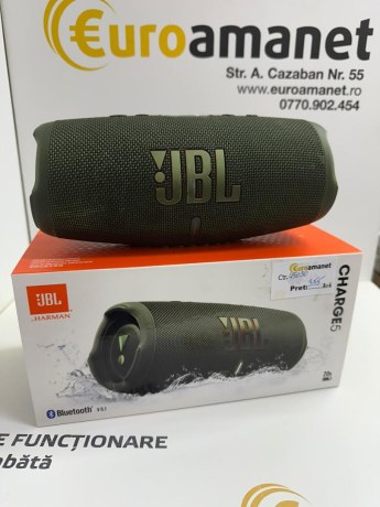 Boxa portabila JBL Charge 5, Bluetooth, Pro Sound, IP67, PartyBoost, Powerbank, Verde