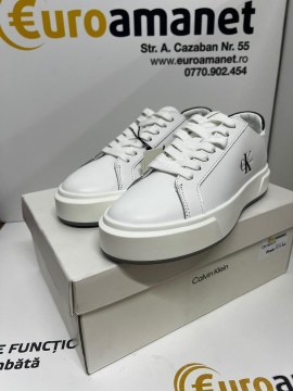 CALVIN KLEIN JEANS, Pantofi sport Basket Cupsole din piele, Negru/Alb optic - 4