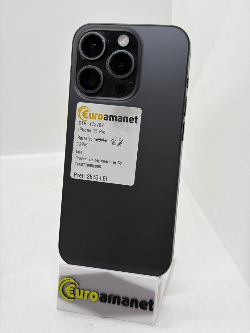 Telefon mobil Apple iPhone 15 Pro, 128GB, 5G, Black Titanium