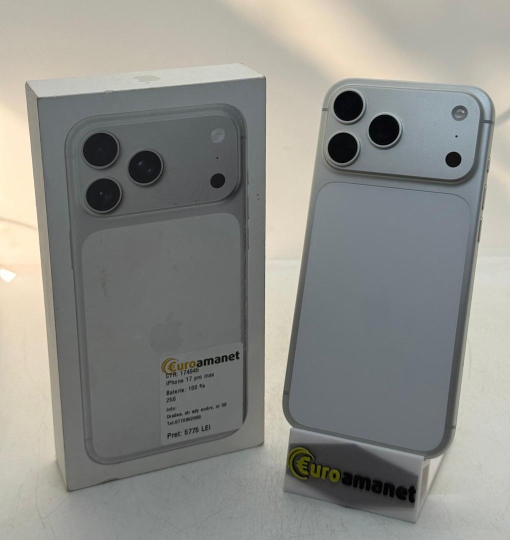 Telefon mobil Apple iPhone 17 Pro Max, 256GB, 5G, Silver, Bat 100%