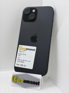 Telefon mobil Apple iPhone 15, 128GB, 5G, Black, 83% Baterie