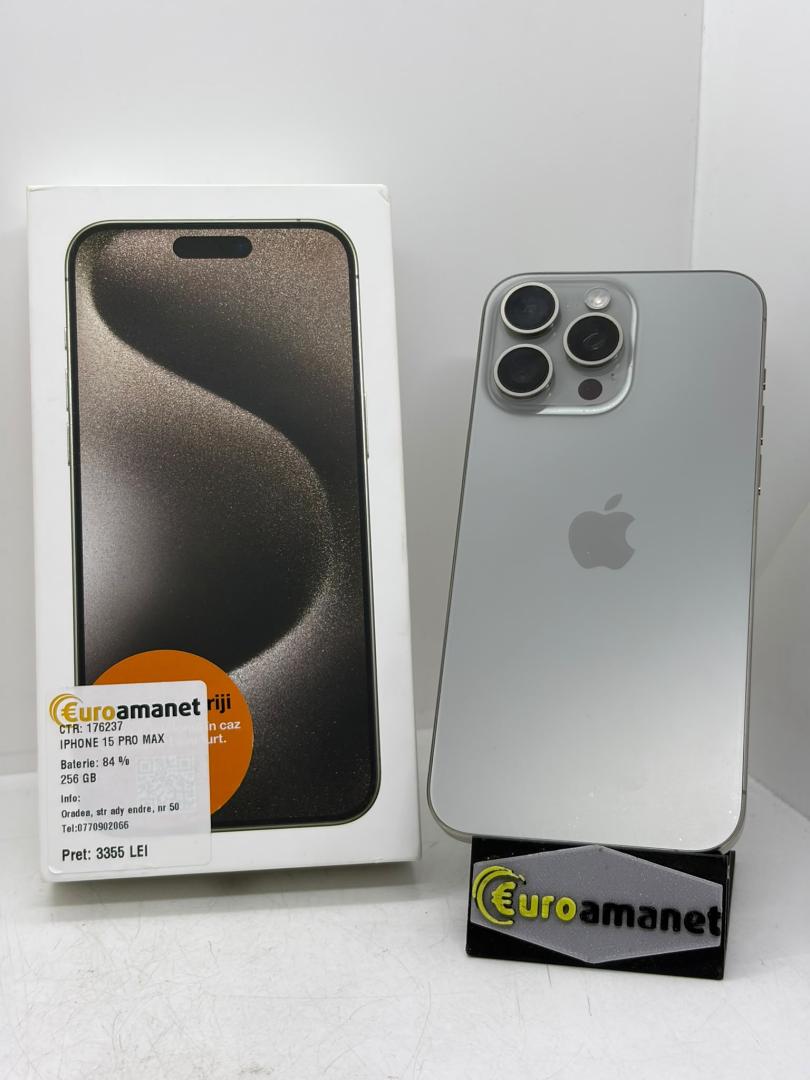 Telefon mobil Apple iPhone 15 Pro Max, 256GB, 5G, Natural Titanium